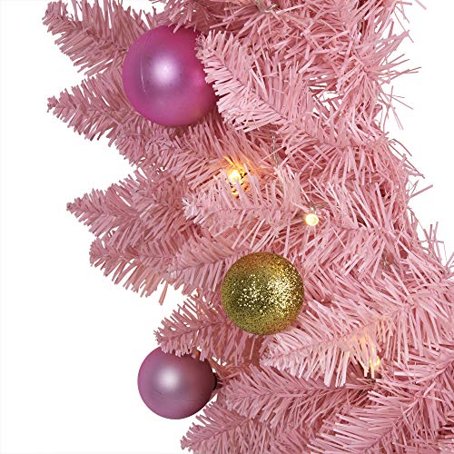 Pink Artificial Christmas Wreath with Pre-Lit LEDs - 24 Inch Holiday Decor