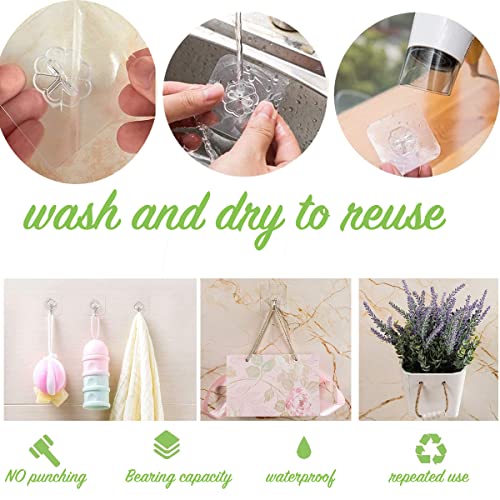 Transparent Heavy Duty Adhesive Hooks 14 Pack - 33 lb (15kg) Waterproof & Reusable