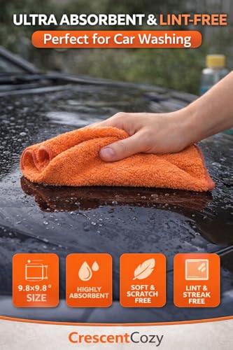 CRESCENT COZY Ultra Absorbent Microfiber Cleaning Cloths, 20 Pack - 9.8x9.8 Inch, Lint-Free for Car, Kitchen & Electronics