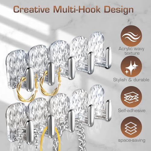 Gesodant 6 Pack Clear Wall Mounted Jewelry Organizer & Adhesive Hooks