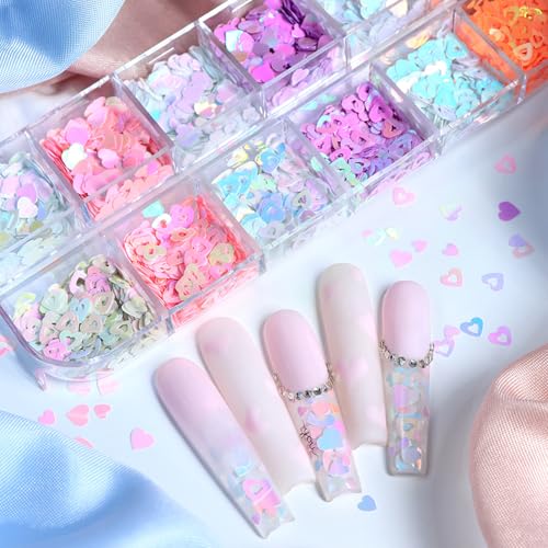 Heart Nail Sequins 12 Grids Holographic Glitter Nail Art Decorations
