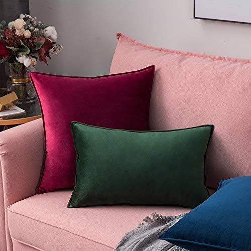 MIULEE Army Green Velvet Throw Pillow Covers 20x20 Inches - Pack of 2