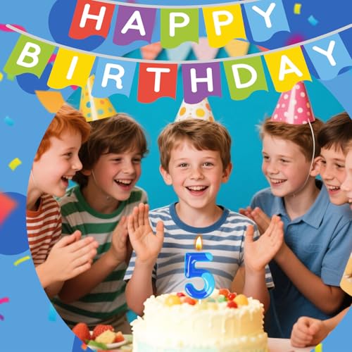Cartoon Blue Number 5 Birthday Candle for Cake Decoration