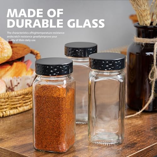 Black Lids 2pcs Square Glass Spice Jars 4 oz - Airtight Shaker Containers