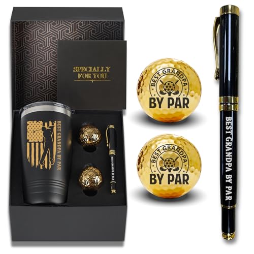 Golf Gift Set with 20oz Tumbler, Gold Golf Balls & Pen - Perfect for Dad