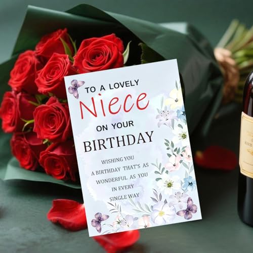 Elegant Watercolor Birthday Card for Niece with Envelope