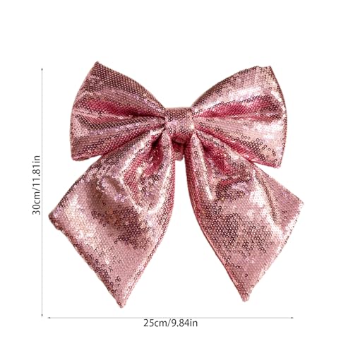 Pink Sequin Bow Tree Topper - 12x10 Inch Christmas Decorations