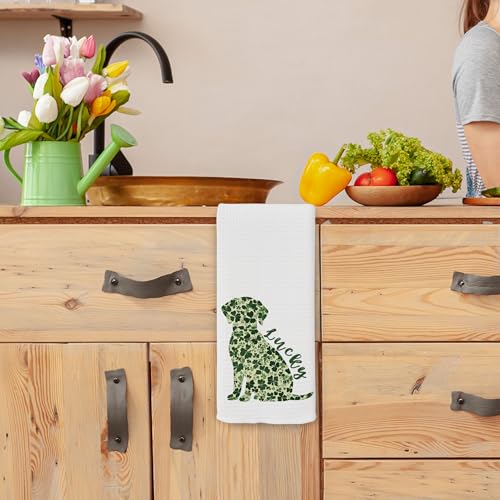 St Patrick's Day Dog Kitchen Towel Shamrock Waffle Dish Tea Towel 16x24