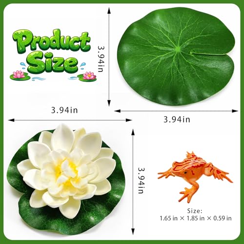 12-Piece Artificial Floating Lily Pads Set with Lotus Flowers and Frogs