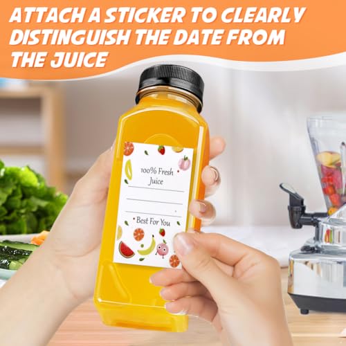 12oz Reusable Plastic Juice Bottles with Leak-Proof Lids - Set of 6