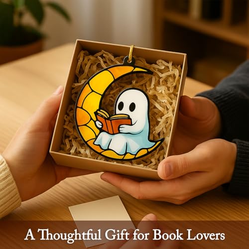 Ghost Reading Ornament - Stained Glass Style Book Decor