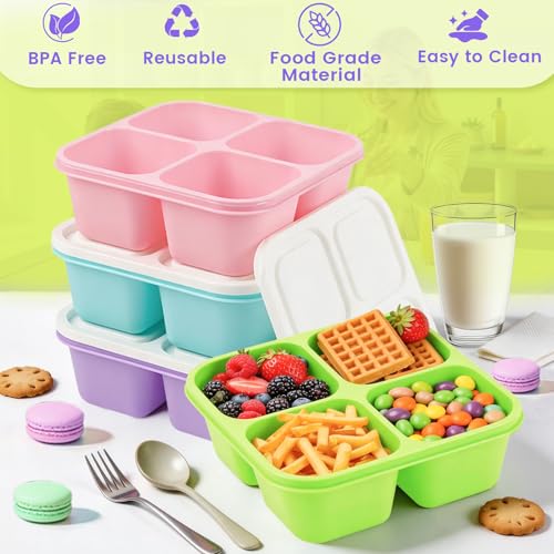 YANLIFY 4-Pack Snack Bento Box - Stackable Divided Food Containers (4 Colors)
