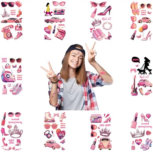 Pink Pastel Preppy Temporary Tattoos for Party Favors 10 Sheets