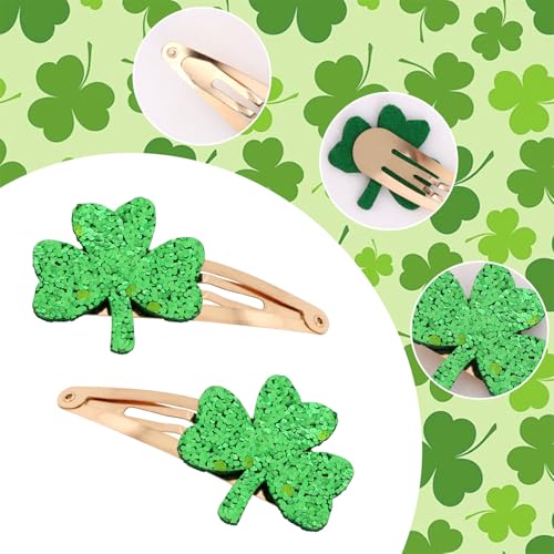 St. Patrick's Day Shamrock Hair Clips - 6 Pcs Glitter Green Clover Barrettes