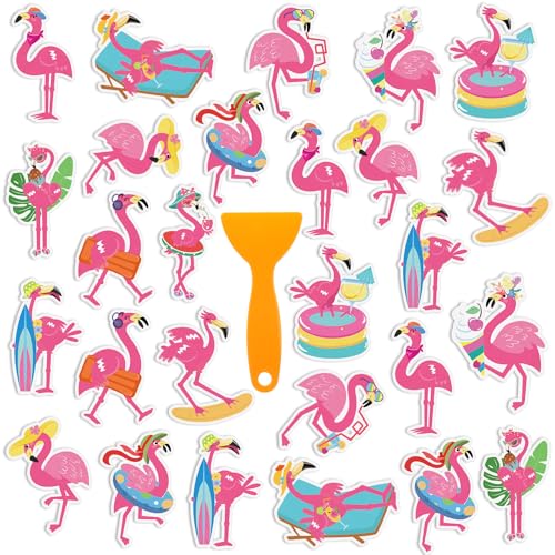 Yaomiao 24 Pcs Flamingo Non-Slip Bathtub Stickers with Scraper