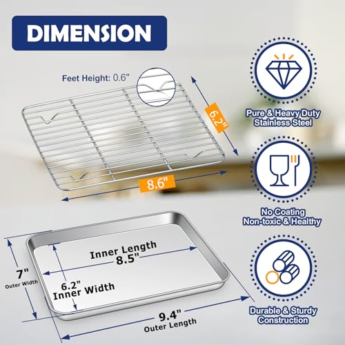 Joyfair 9-Inch Stainless Steel Baking Sheet Pan with Cooling Rack Set