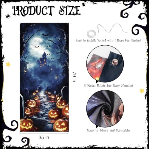 Halloween Pumpkin Castle Door Cover - 35x79 Inch Spooky Banner