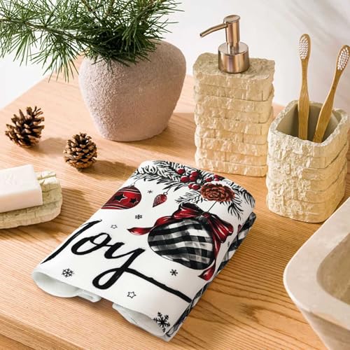 KORVITA Christmas Hand Towels, 2-Piece Set, Black and Red Tree Design
