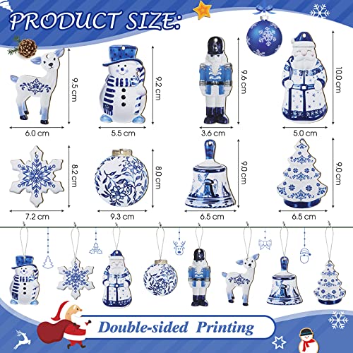 Yookeer 40 Pcs Blue and White Chinoiserie Wooden Snowman Christmas Ornaments - Holiday Decor