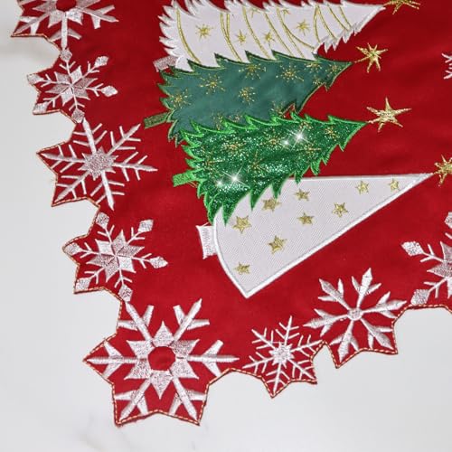 Christmas Tree Table Runner 13x48 Inch Red Embroidered Snowflakes Holiday Decor