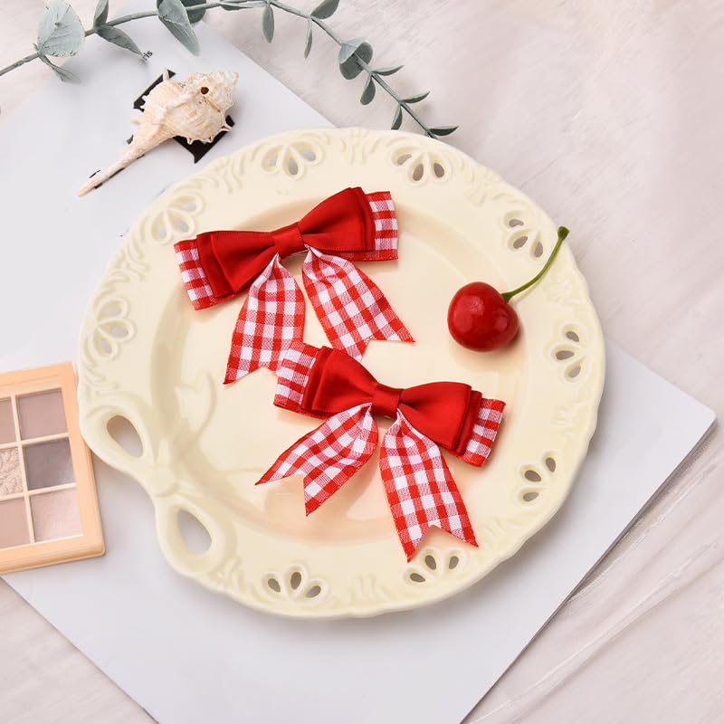 Sudaporn Red Check Mini Bow Hairclip 2Pcs Christmas Hair Accessories