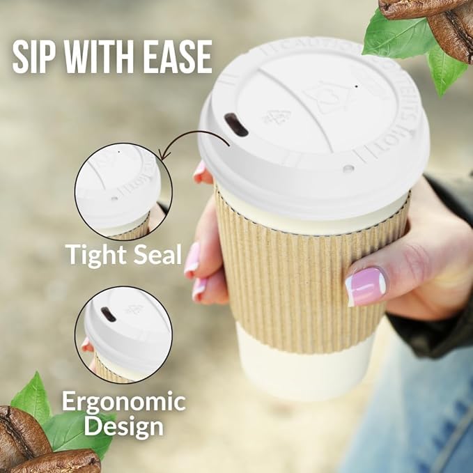 100 Pack White Disposable Coffee Cup Lids - Leak-Proof & Heat-Resistant