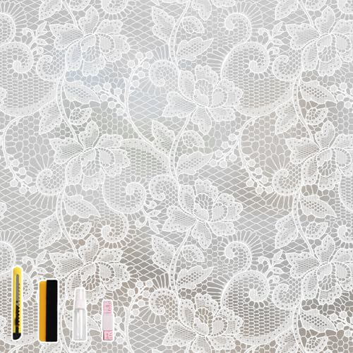 NINETREX Frosted White Lace Window Privacy Film, 17.5" x 78.7" Static Cling