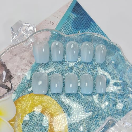 Short Square Press On Nails 3D Flower Glitter Fake Nails Handmade Kit