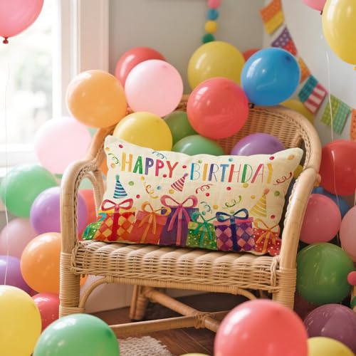 Fahrendom Happy Birthday Lumbar Pillow Cover 12x20 Inches Decorative Cushion Cover