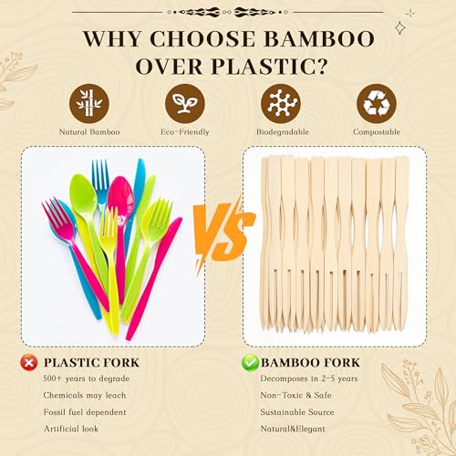 YANPROG Bamboo Mini Forks - 3.5" Disposable Appetizer Forks (100 Pcs)