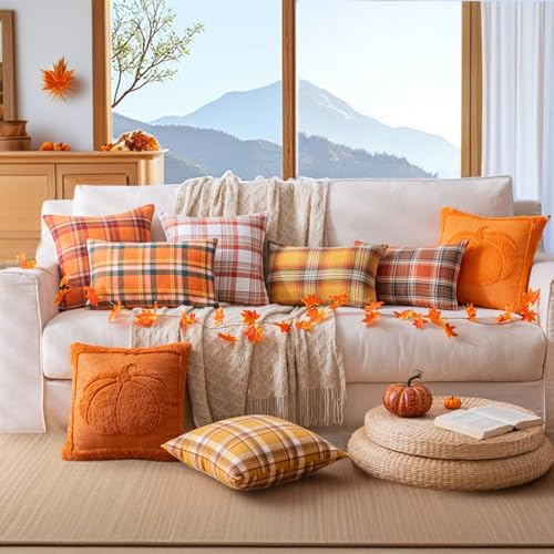 AQOTHES Pumpkin Fall Orange Rust Throw Pillow Cover 18 x 18 - Set of 1, Autumn Decor