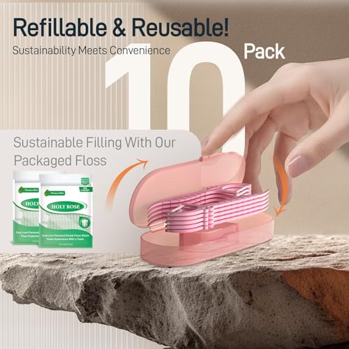 Holy Rose Pink Mint Dental Floss Picks with Portable Case 60 Count