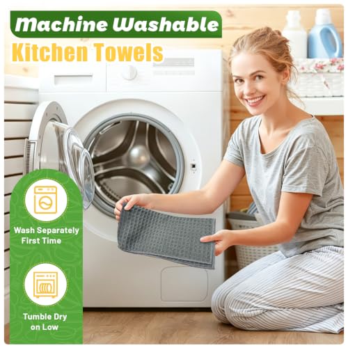 JOVANJA Dark Gray Cotton Waffle Weave Kitchen Towels 6-Pack, 12x12