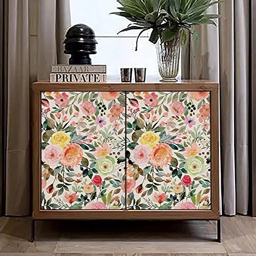 Qoubao Floral Peel and Stick Contact Paper, Self-Adhesive Shelf Liner 17.7x117