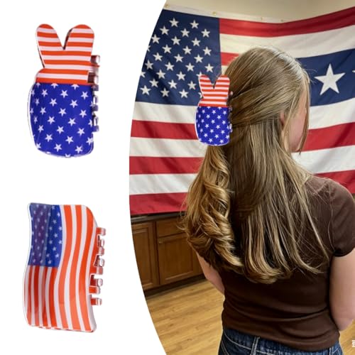 American Flag Hair Claw Clips - 2Pcs Patriotic Red White Blue Hair Accessories