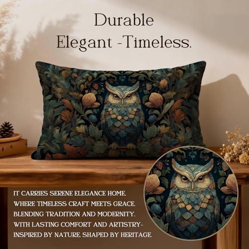 William Morris Inspired Floral Owl Pillow Cover 20x12 Inch - Pack of 1