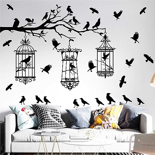 Removable Halloween Tree Branch Wall Stickers with Crows