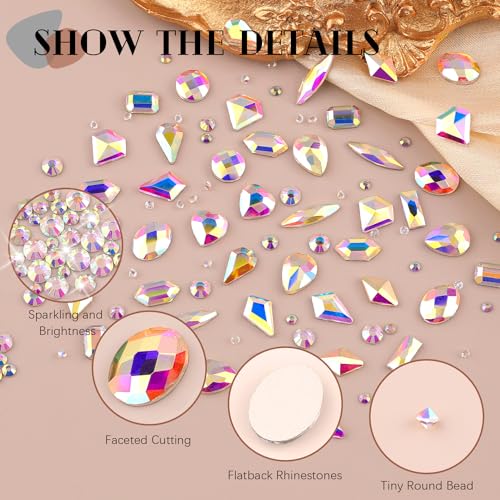 BELLEBOOST 2060 Pcs AB Glass Nail Rhinestones Kit with Multi Shapes and Round Crystals
