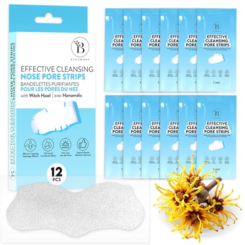 BLOOMORA Nose Pore Strips - Witch Hazel Blackhead Remover (12 Pack)