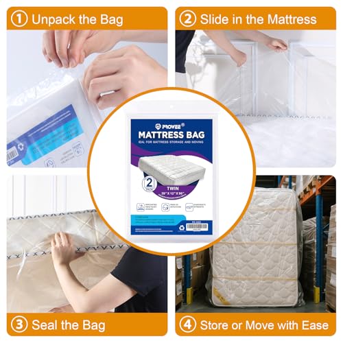 PROWEE Twin Mattress Bags for Moving & Storage - 2 Pack, 1.5 Mil Waterproof