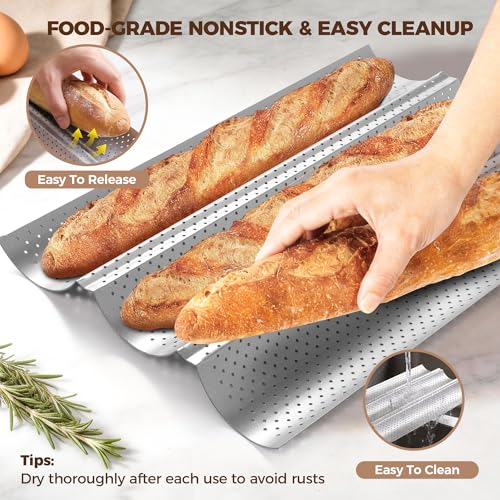 Nonstick Perforated Baguette Bread Pan for 3 Loaves