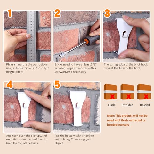 Ripeng White Brick Wall Clip Hooks - 8 Pcs No Drill Hangers