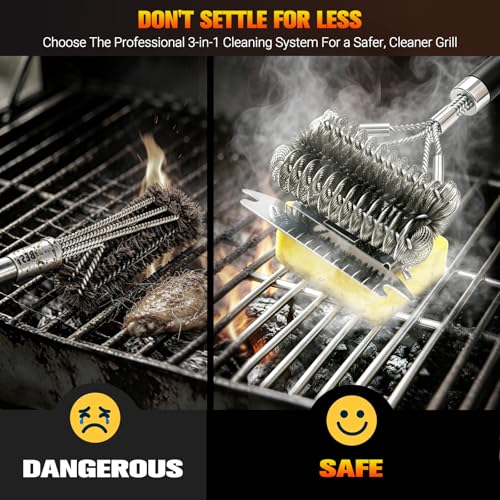 YEBLEM 18" Bristle-Free BBQ Grill Brush & Scraper, 2-Pack, Black
