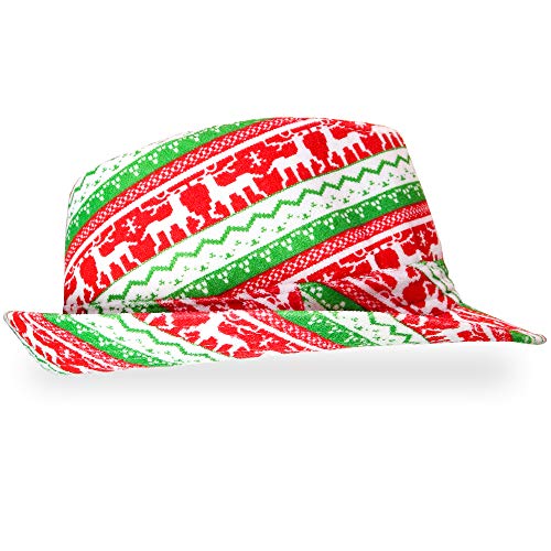 Christmas Sweater Fedora Party Hat - Red and Green Holiday Costume Accessory