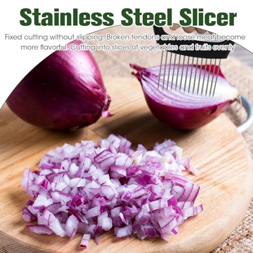 KAIOULU Stainless Steel Onion Holder & Vegetable Slicer Tool