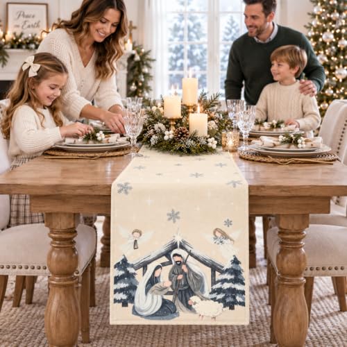 Nativity Scene Christmas Table Runner 13x72 Inch Holiday Decor