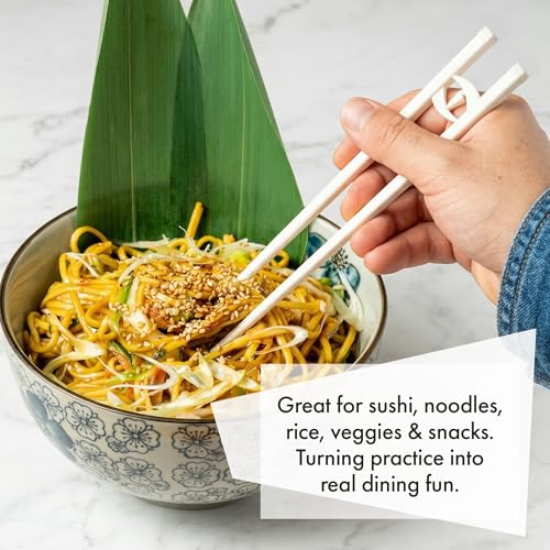 Reusable Beginner Chopsticks for Adults - 4 Pcs with Helper Design