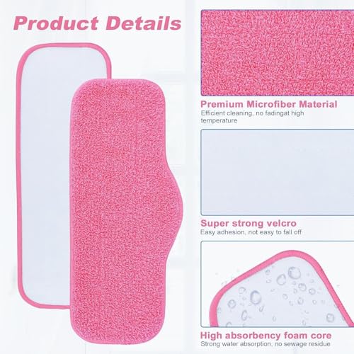 Sgizoku Steam Mop Pads for Schenley & Dupray Cleaners - Pink 5 Pack