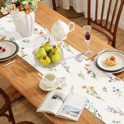 Floral Table Runner 13x72 Inch - Purple & Pink Wildflowers