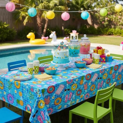 Vibrant Pool Party Table Cover - 2 Pack Hawaiian Tablecloths